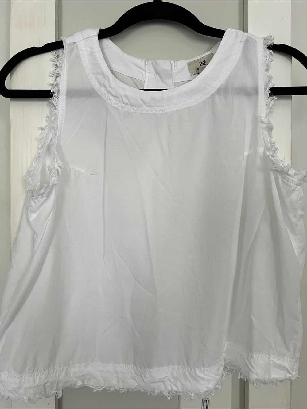 Thread & Supply White Fringe-Trim Sleeveless Top